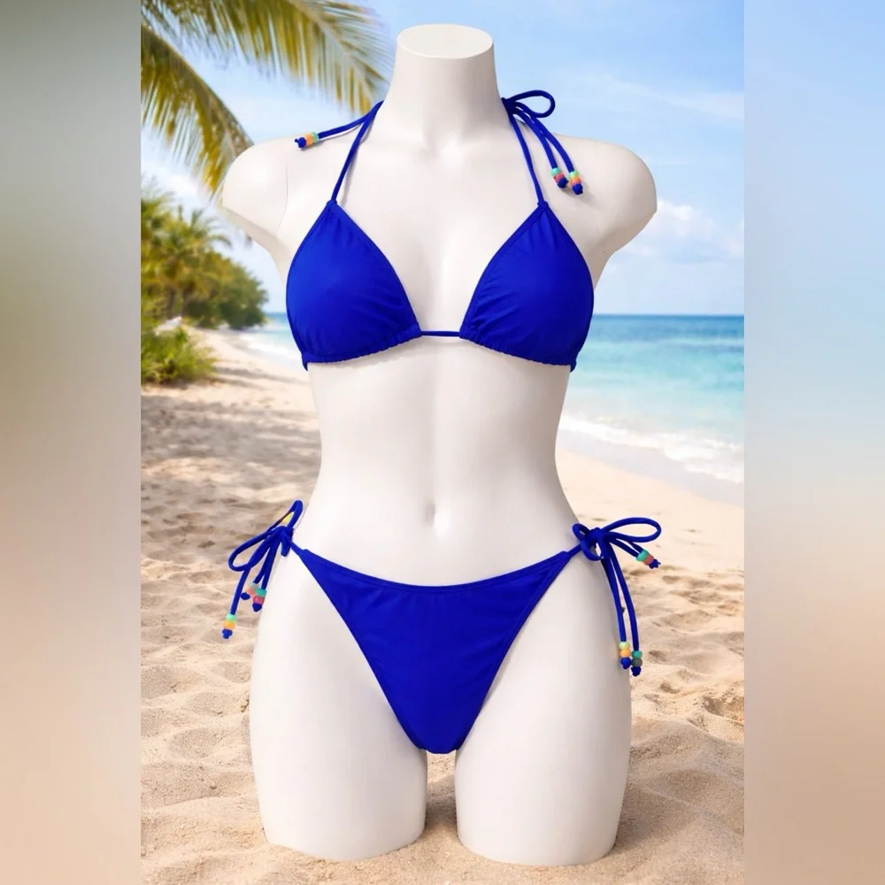 ✨ Royal Blue Bikini 2-Piece‎ L Tie Side Swim Set Women’s NWOT Summer ✨